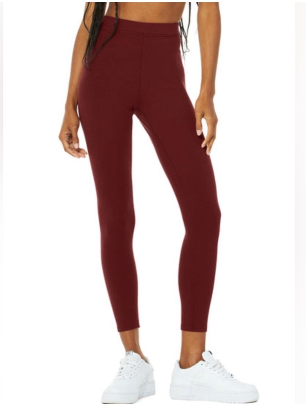 Alo Yoga Blissful Leggings Ribbed High Waist 7/8 Women’s Size Small In Red